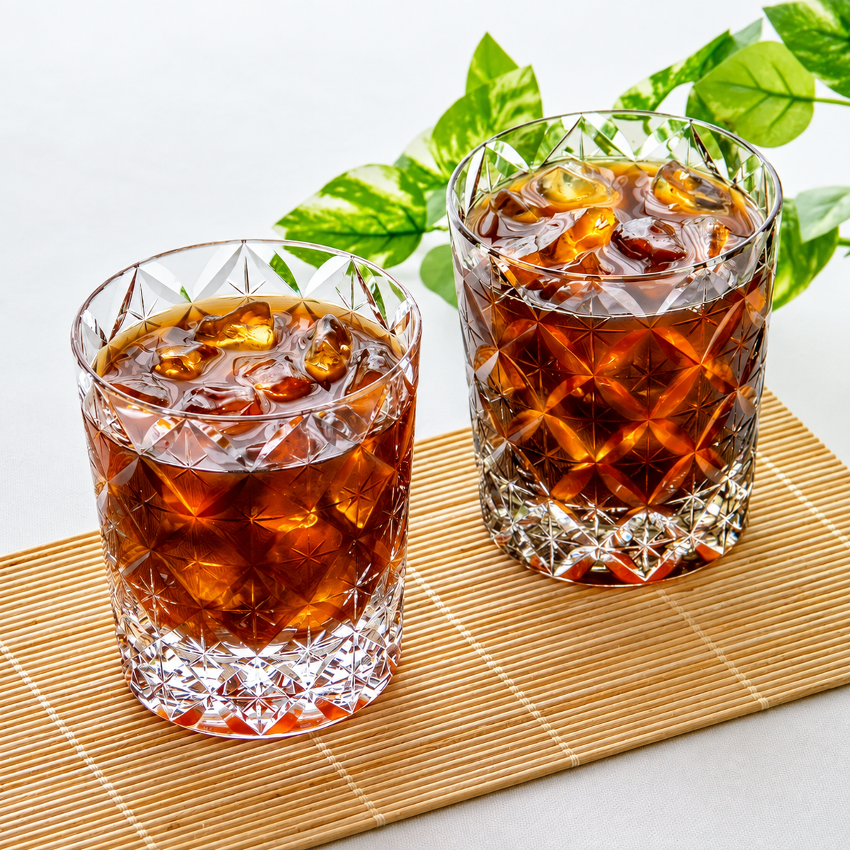 Whiskyglas aus Kristall, 320 ml – Modell D, rund mit dickem Boden und feinen Schliffen, Kagami Crystal