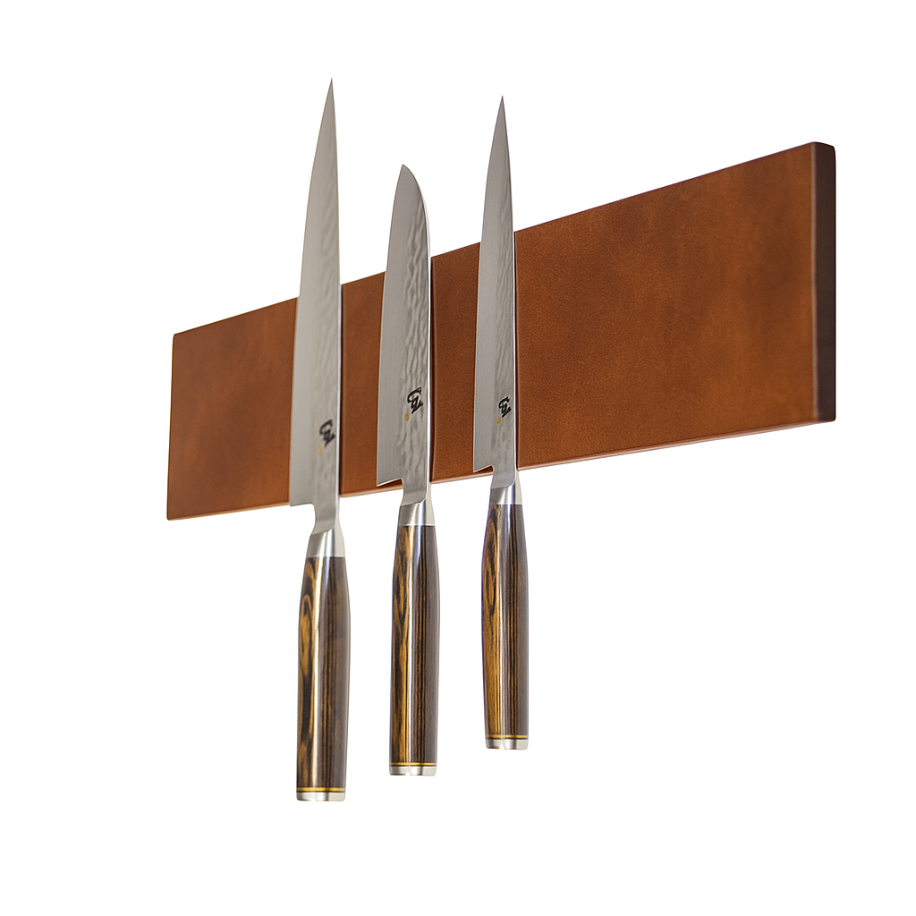 'Wide Leather protected' 10 cm breiter Messermagnet mit Lederfront