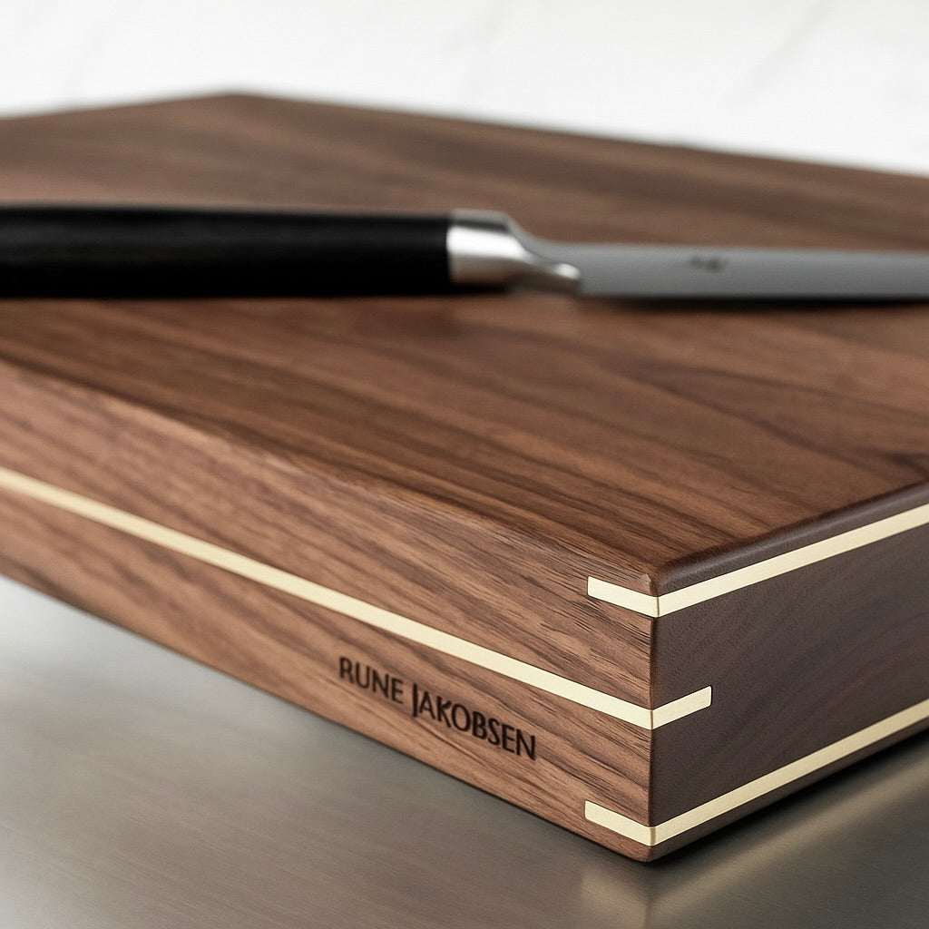 Semplice. Tagliere spesso 3 cm con dettagli in ottone. Dimensioni da 35x25 cm a 60x40 cm.