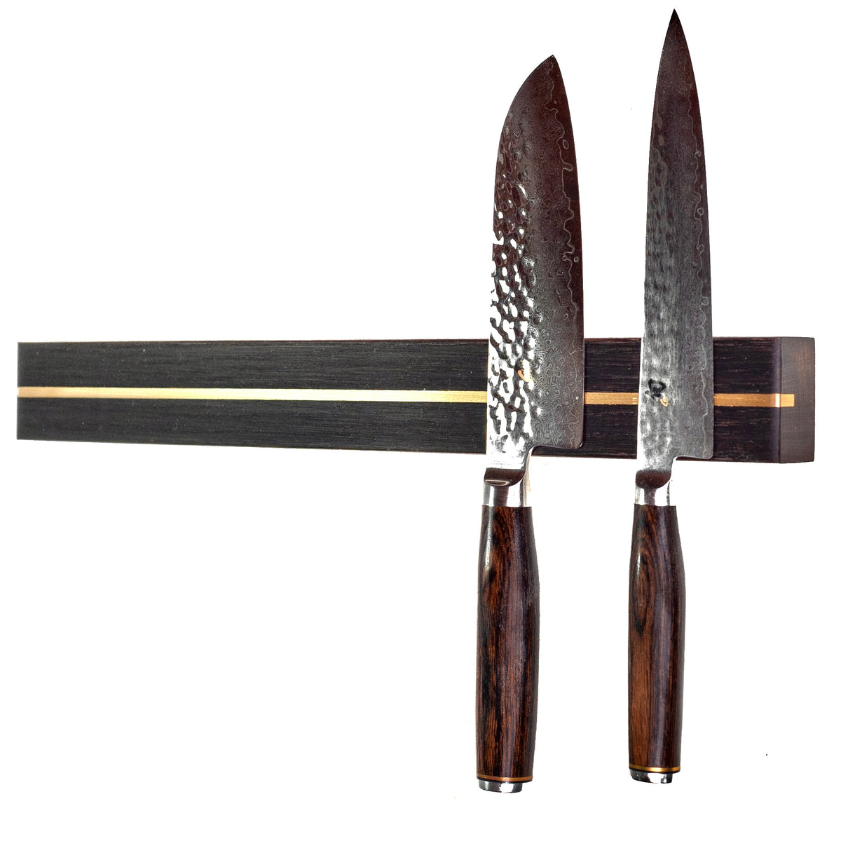 Split – narrow magnetic knife holder with metal detail in several sizes and wood species