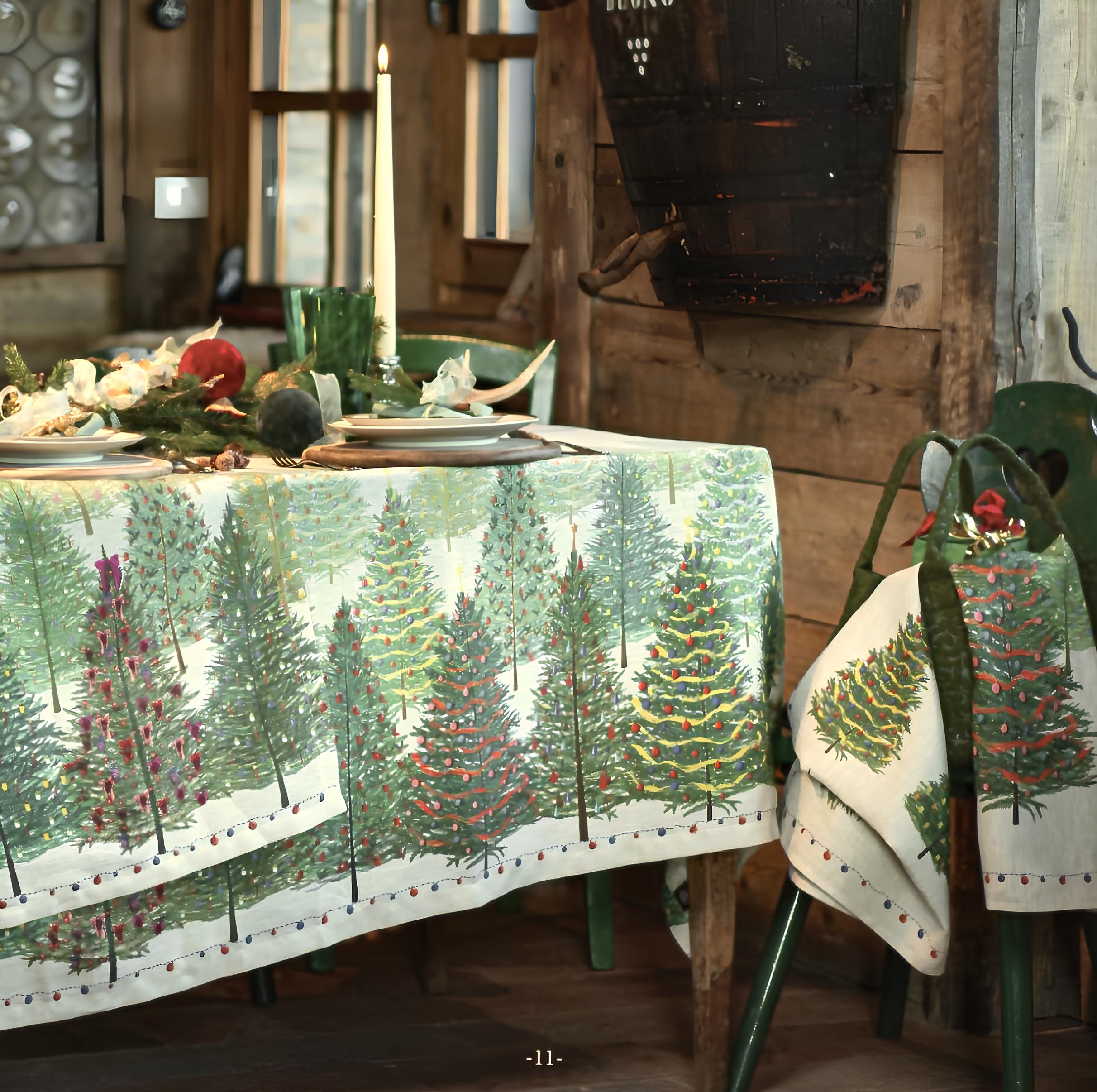 Weihnachtstischdecke „Fairy Trees“ aus Leinen