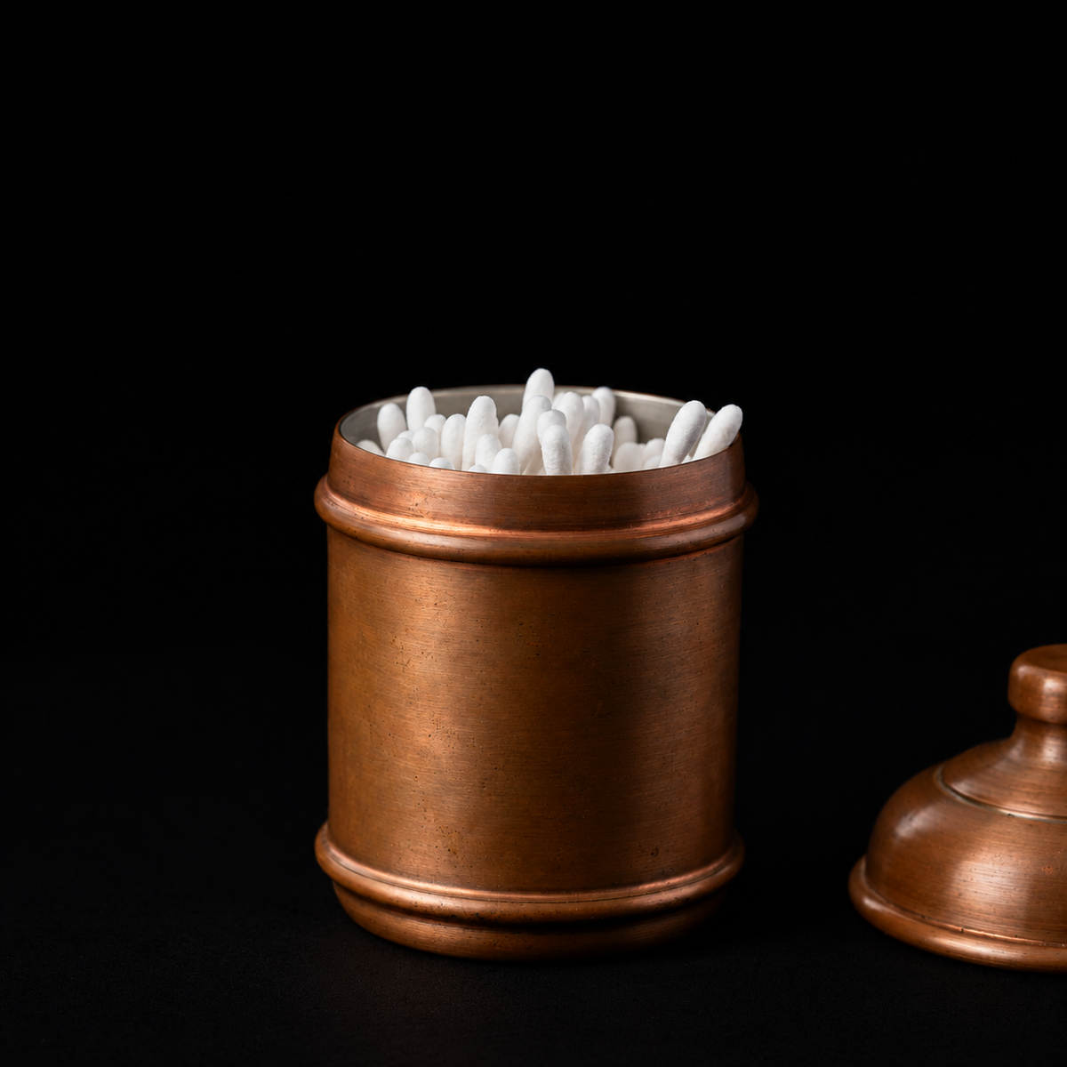 India – copper canister with cotton buds, by Sakami Kogei