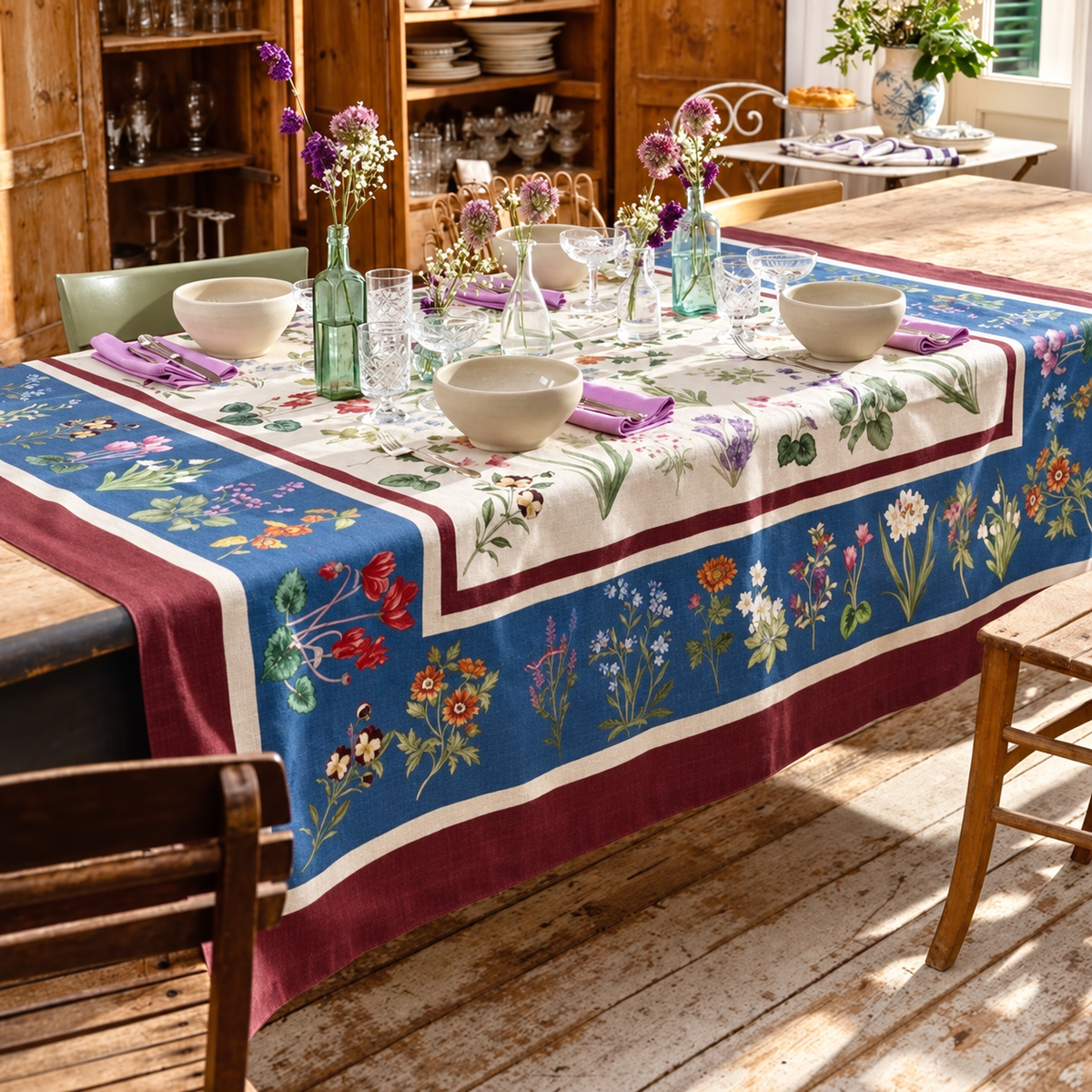 Pernilla cotton tablecloth – close-up of print and linen texture