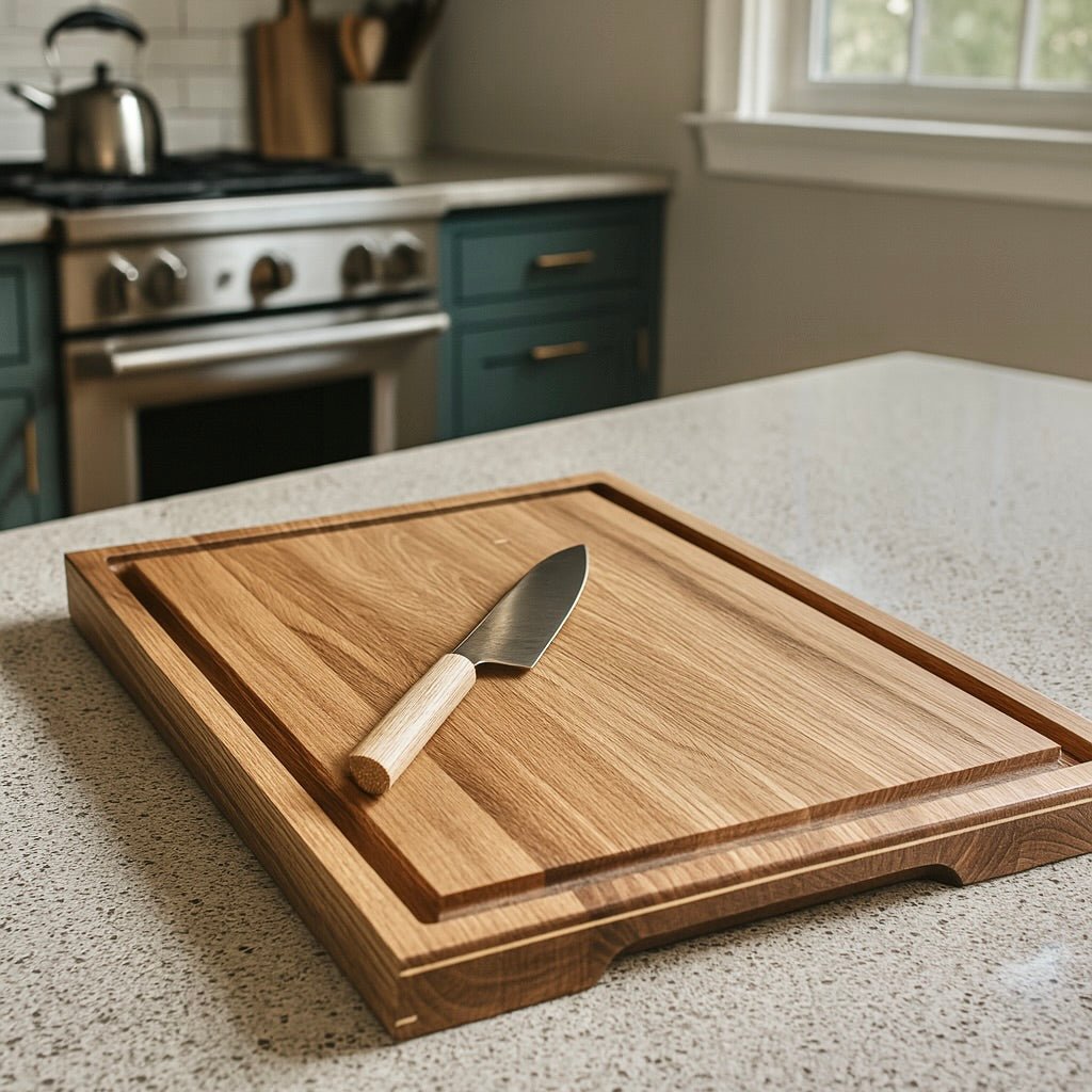 Rune - Jakobsen Woodworks 'Grounded' skærebræt med asymmetriske messingdetaljer 40x30x3 cm_2