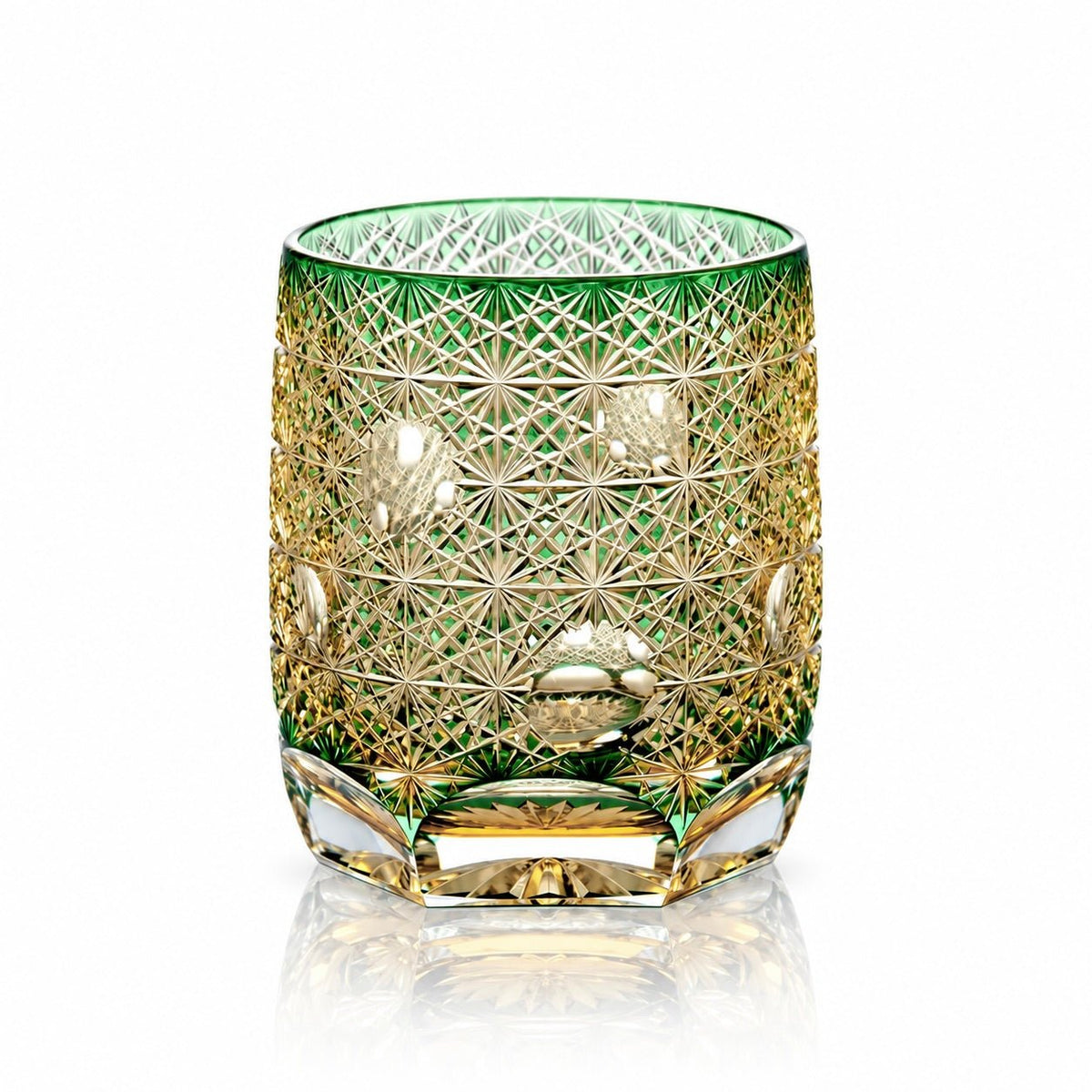 Marimo – Edo Kiriko whiskyglas i krystal med Kiku Tsunagi-mønster og kugleslibning af Junichi Nabetani, Kagami Crystal