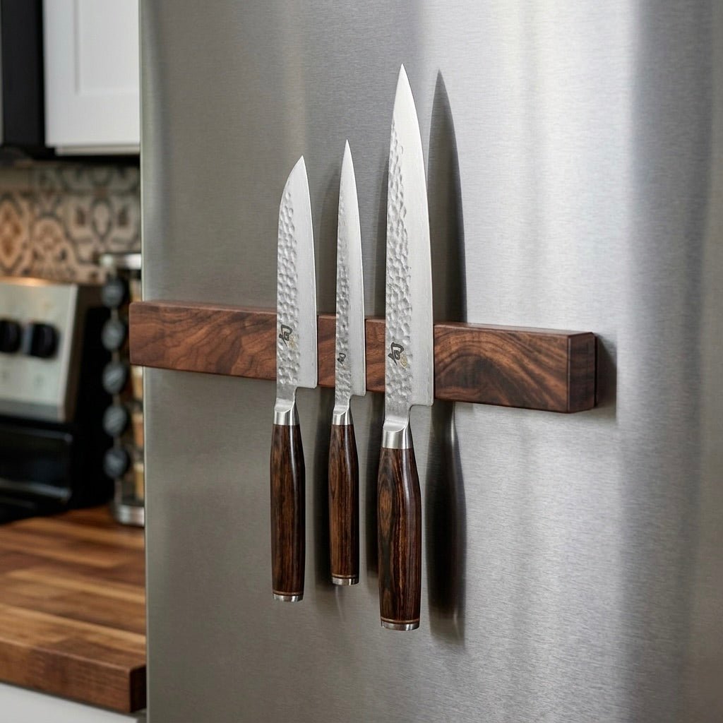 Knifeboard Magnetic - knivskinne i valgfri længde og bredde til køleskab. - 20 cm–4.5 cm - Valnød - Knivskinner–Rune - Jakobsen Woodworks
