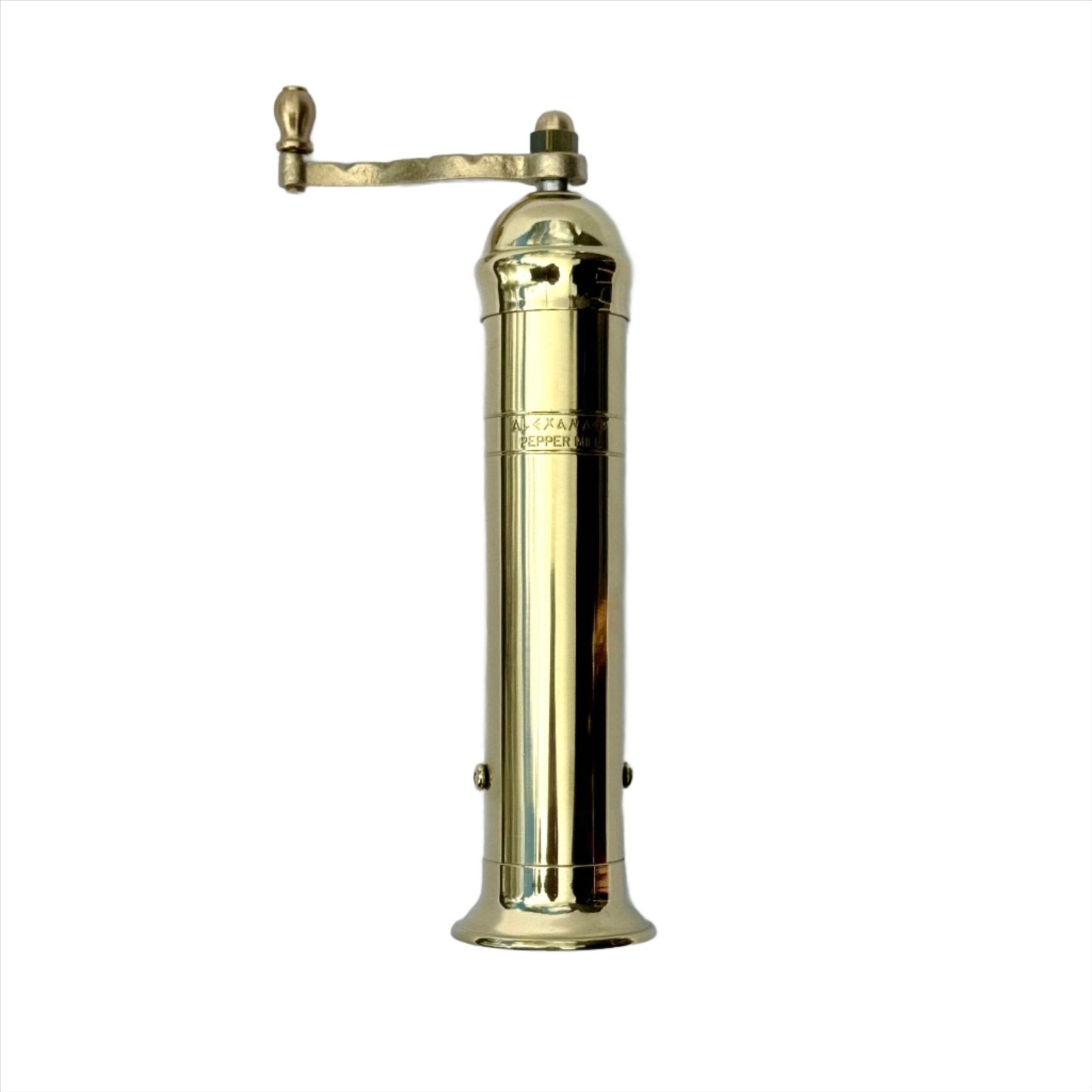 Køb den originale Alexander 'Nordic Brass Mill' messing salt og peberkværne uden ciseleringer. 20 cm salt_5 hos os