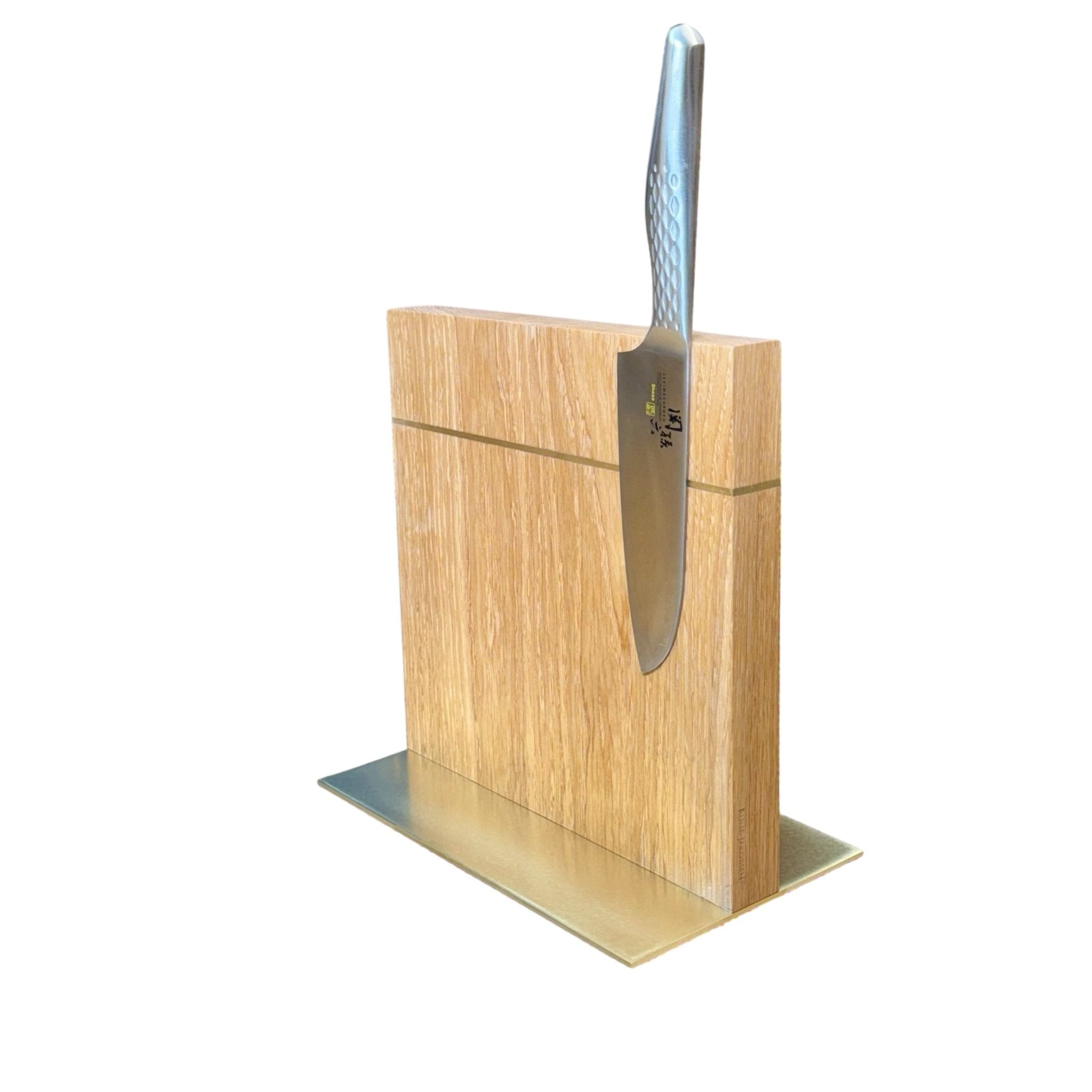 Rune - Jakobsen Woodworks 'The Wall' magnetisk knivblok med messingdetaljer og messingfod 15x30x3 cm_6