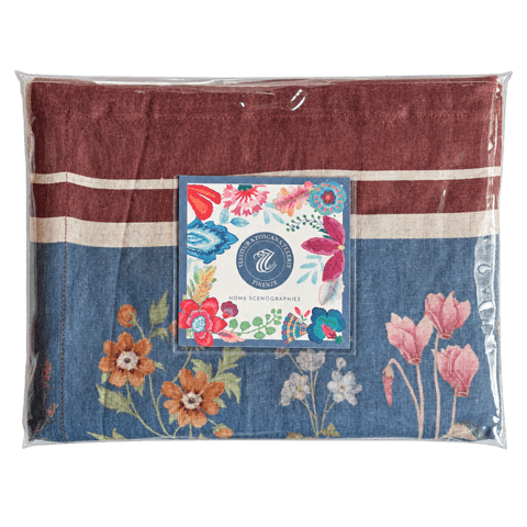Linen bedspread with wild flowers and midnight-blue border – Pernilla – several variants