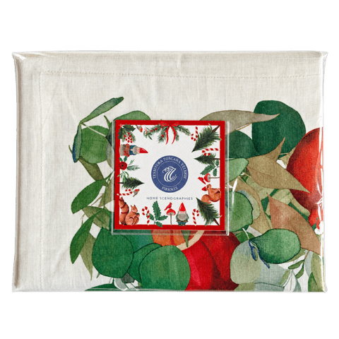Christmas tablecloth in linen with garland of Christmas motifs – Garland Glee – several variants