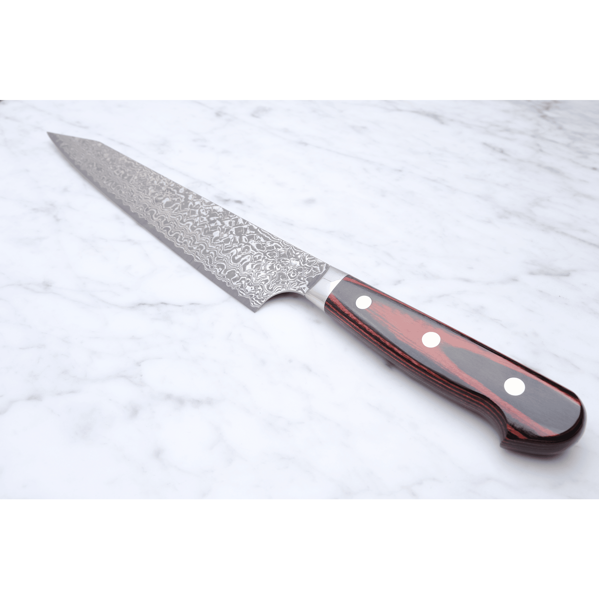 Yoshimi Kato VG - 10 Damascus 250 K - Tip Sujihiki - Western_ _ _ _YK - VG10 - KSJ2503. sujihiki by Yoshimi Kato