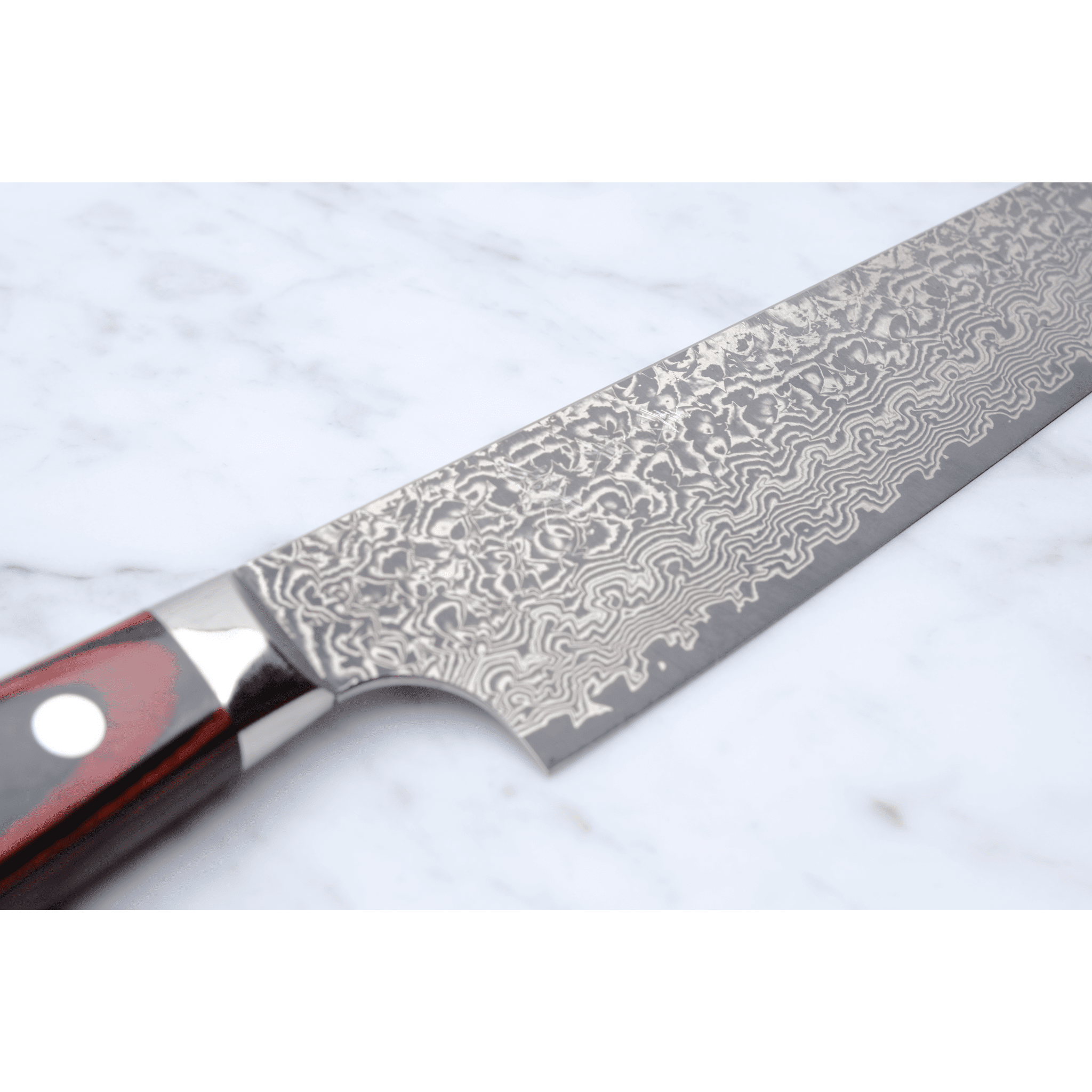 Yoshimi Kato VG - 10 Damascus 250 K - Tip Sujihiki - Western_ _ _ _YK - VG10 - KSJ2506. sujihiki by Yoshimi Kato
