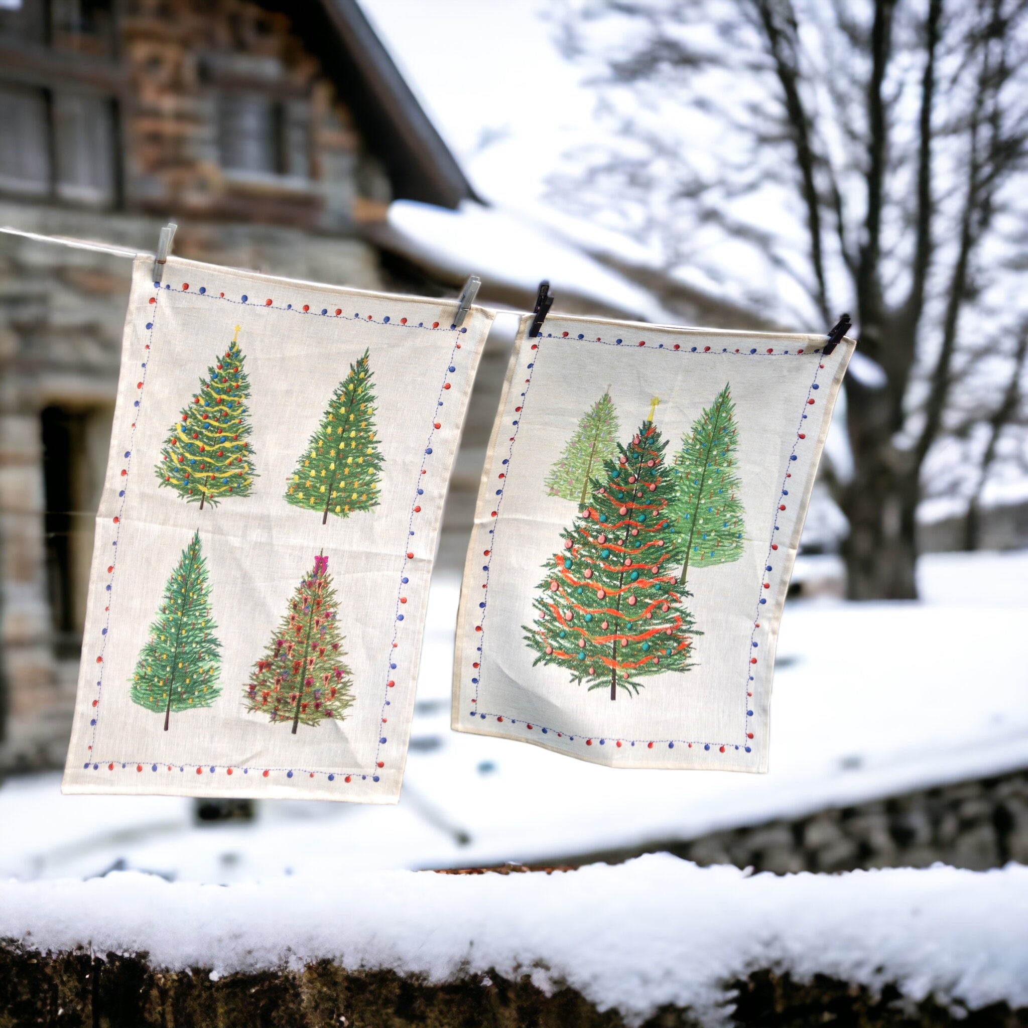 Tessitura Toscana Telerie 'Fairy Trees' hørviskestykke med tre træer _2