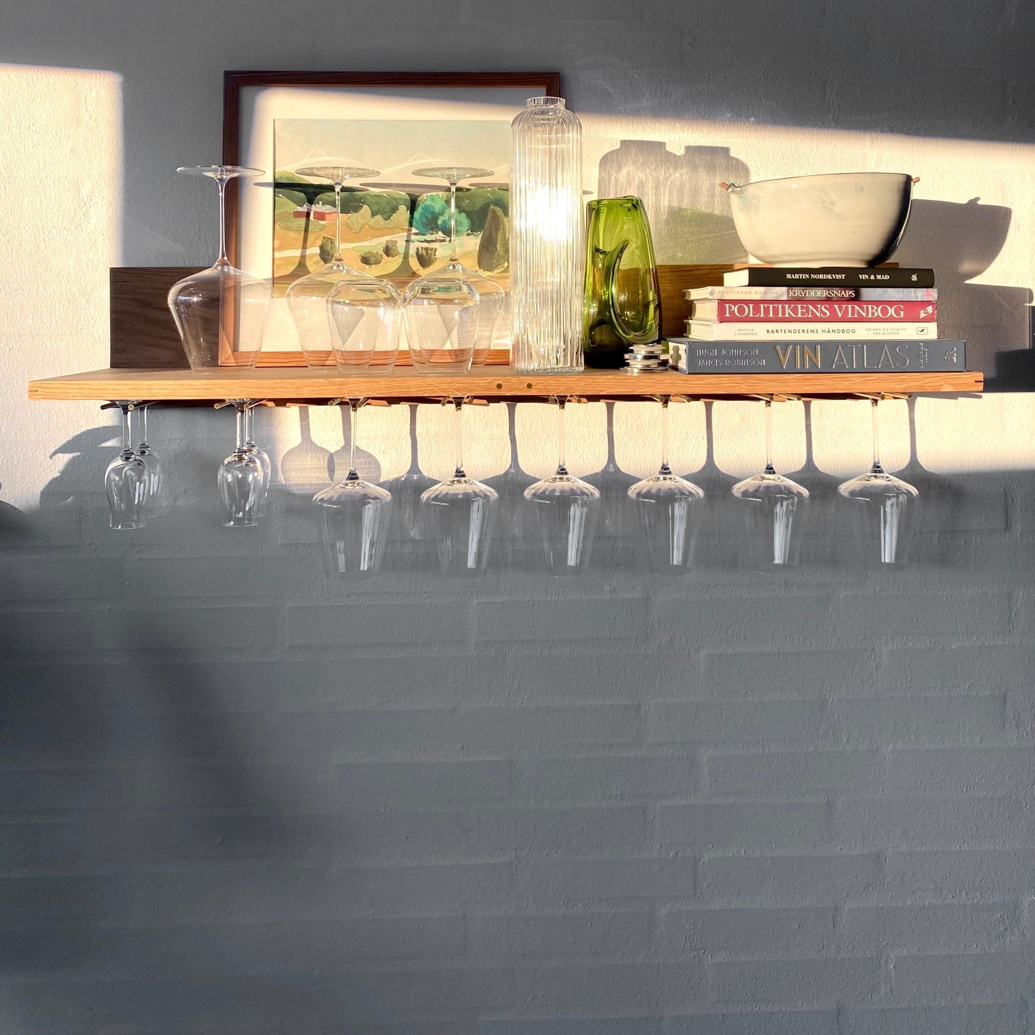Rune - Jakobsen Woodworks 'L' 4Wine hylde med glasophæng 60cm_2