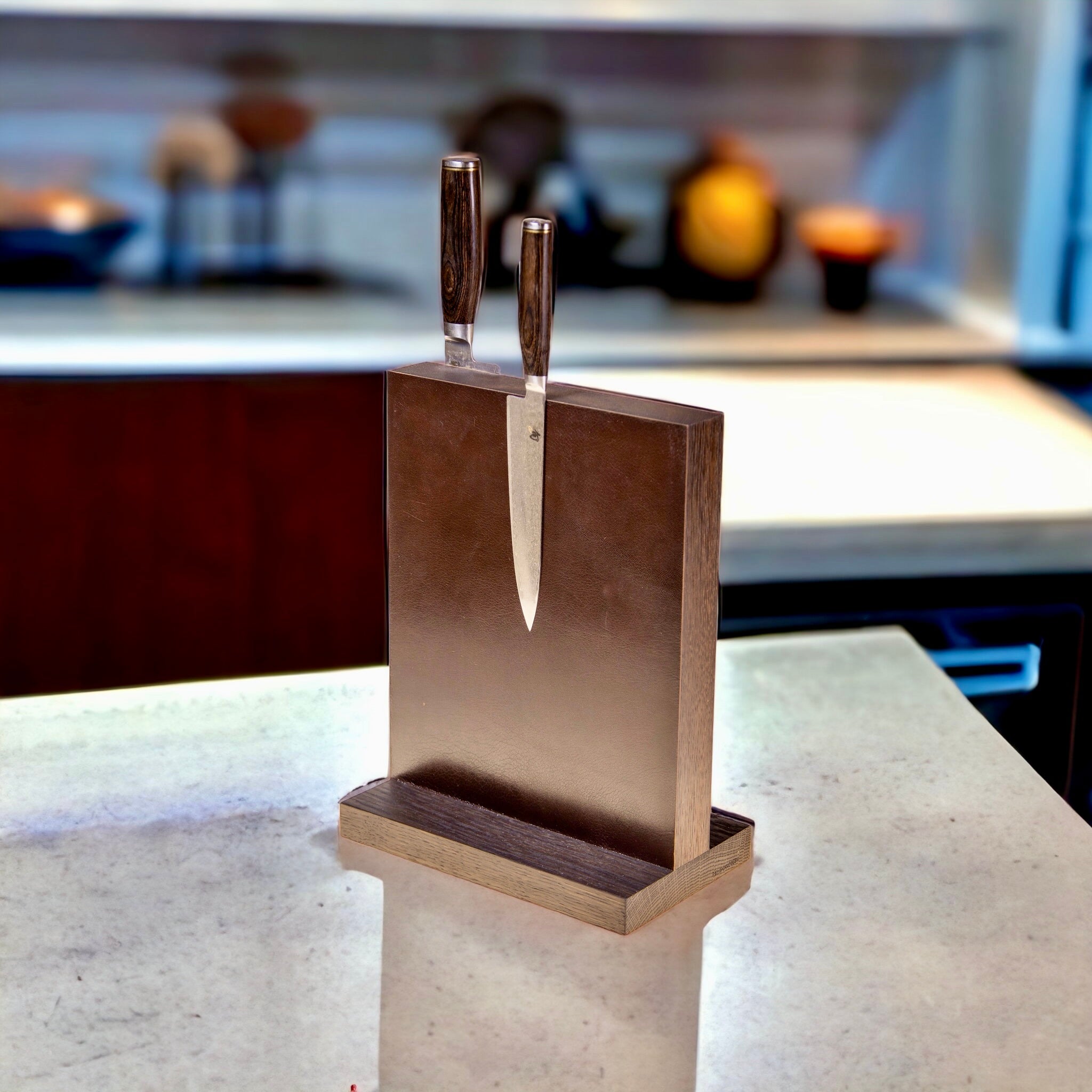Rune - Jakobsen Woodworks 'Leather Block' - magnetisk knivblok med Italiensk læder 15x30x4 cm_3