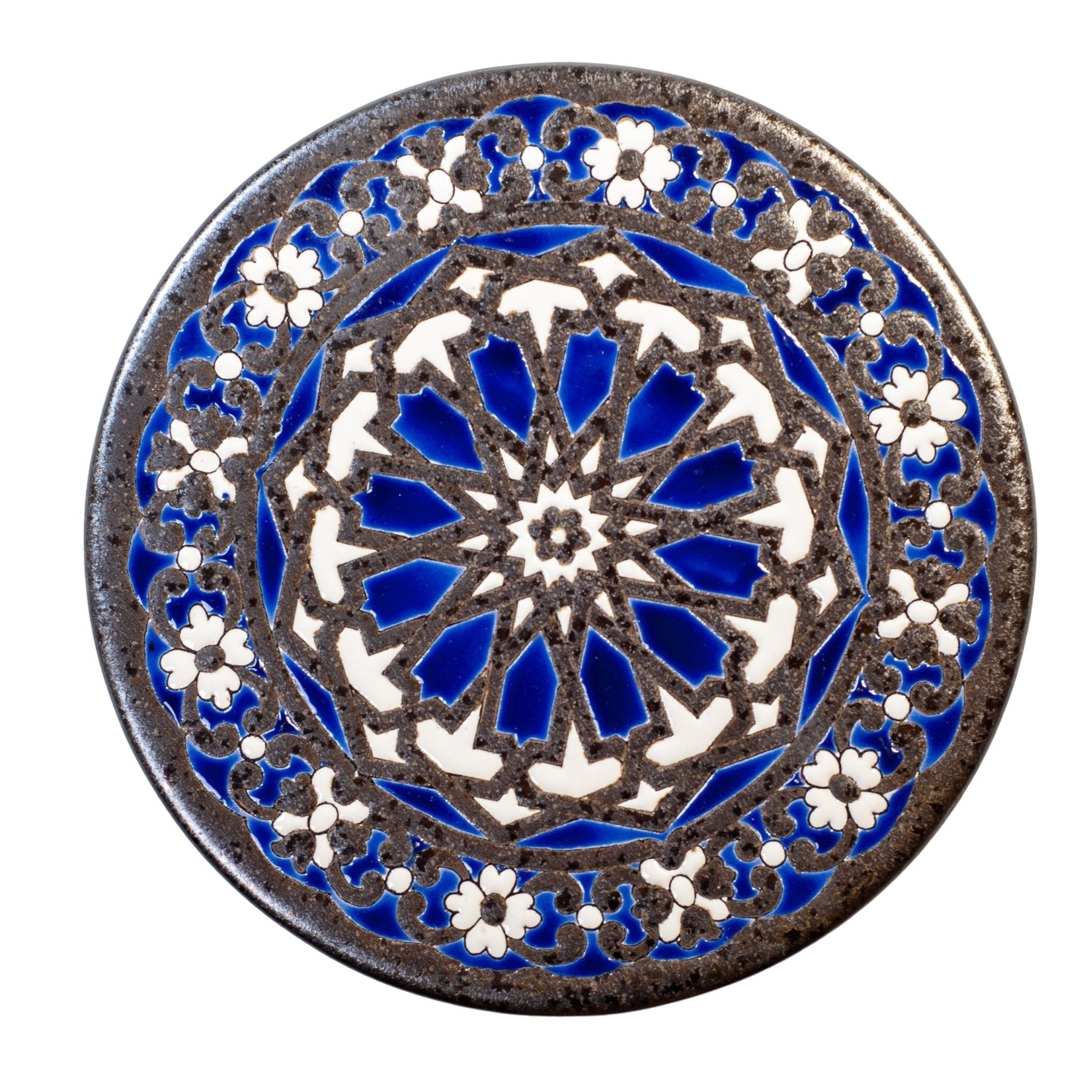 Ceramicas Sevilla Lille håndmalet fad med geometrisk mønster, blå_1 by Rune-Jakobsen Design
