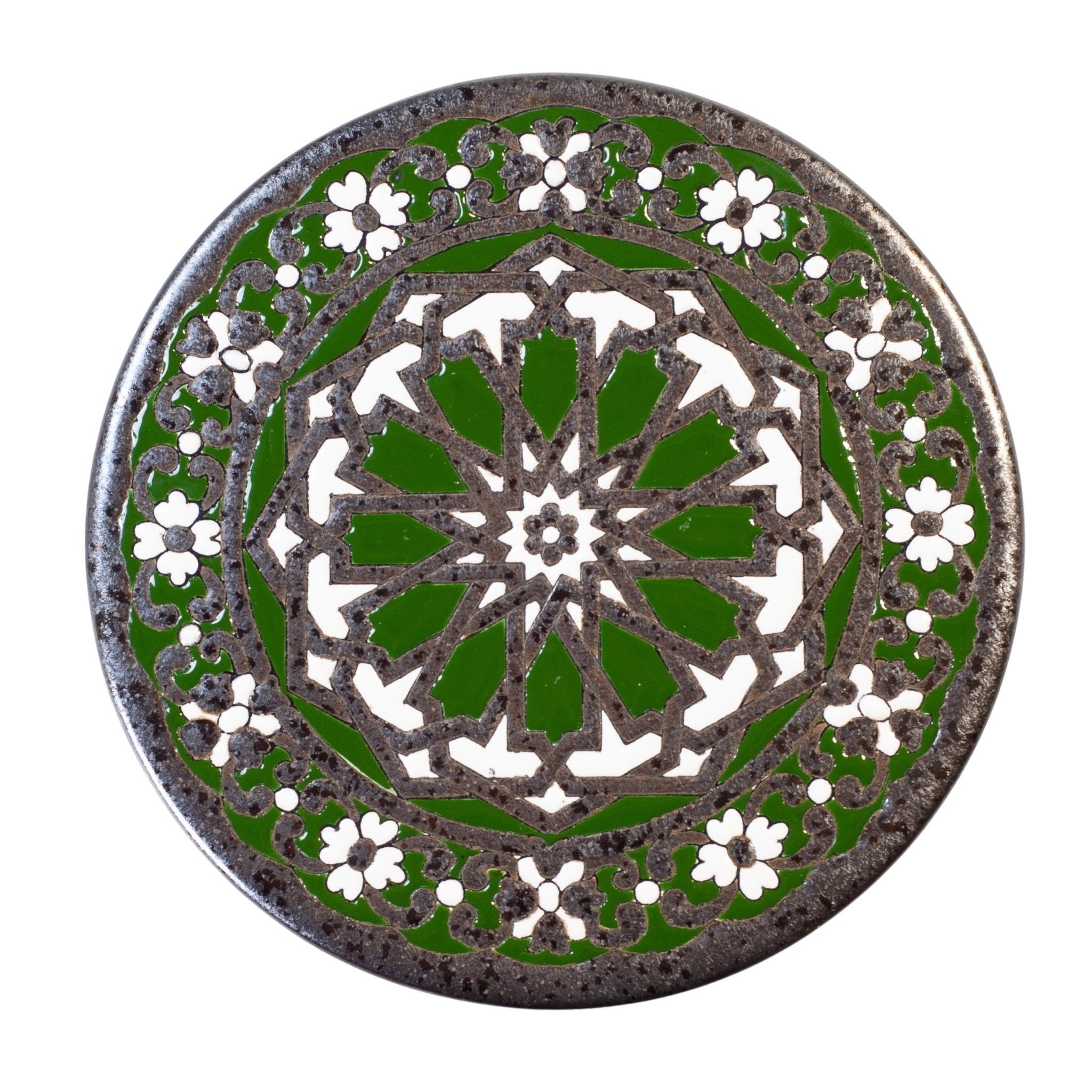Ceramicas Sevilla Lille håndmalet fad med geometrisk mønster, grøn_1 by Rune-Jakobsen Design