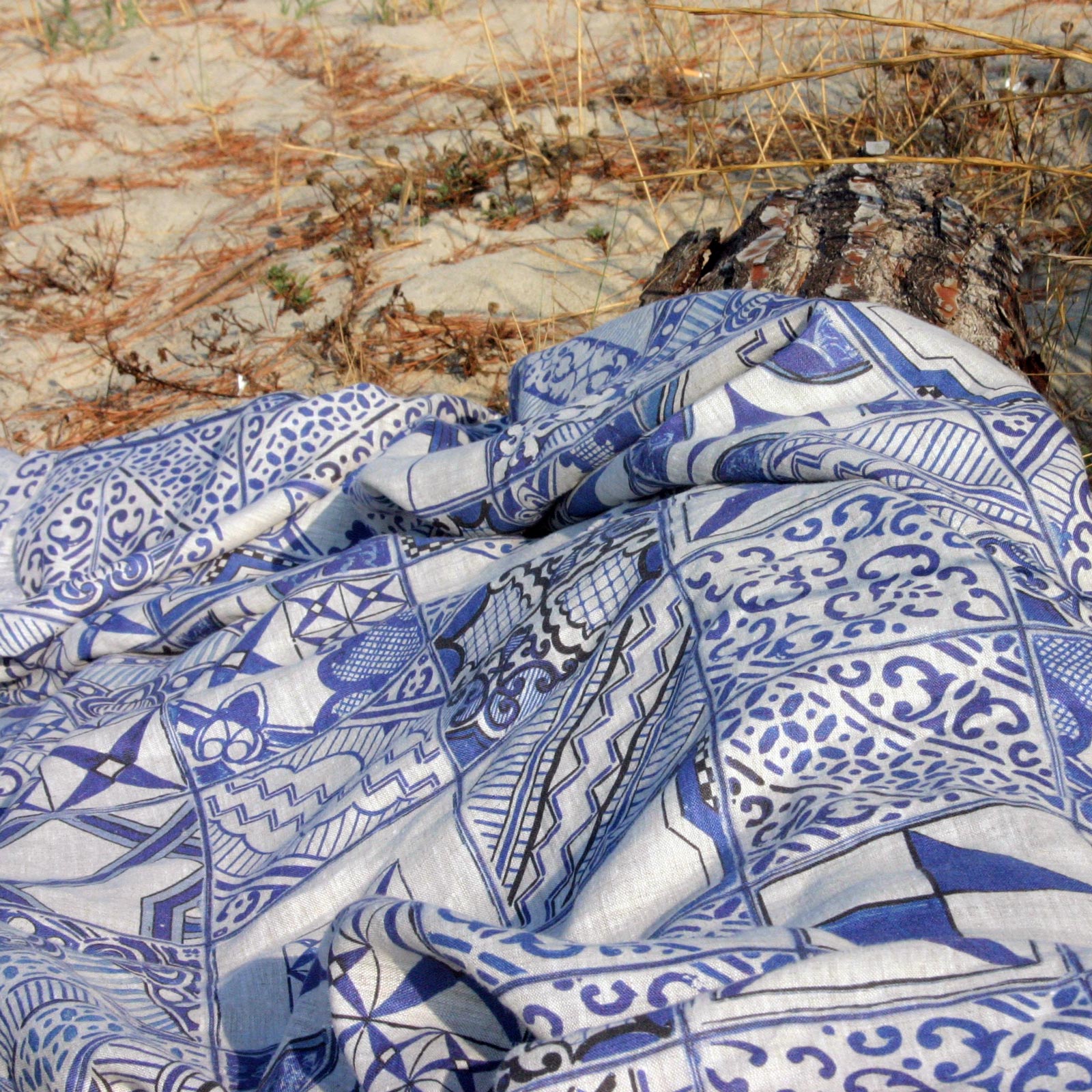 Tessitura Toscana Telerie 'Azulejos' hørsengetæppe 270x280_2
