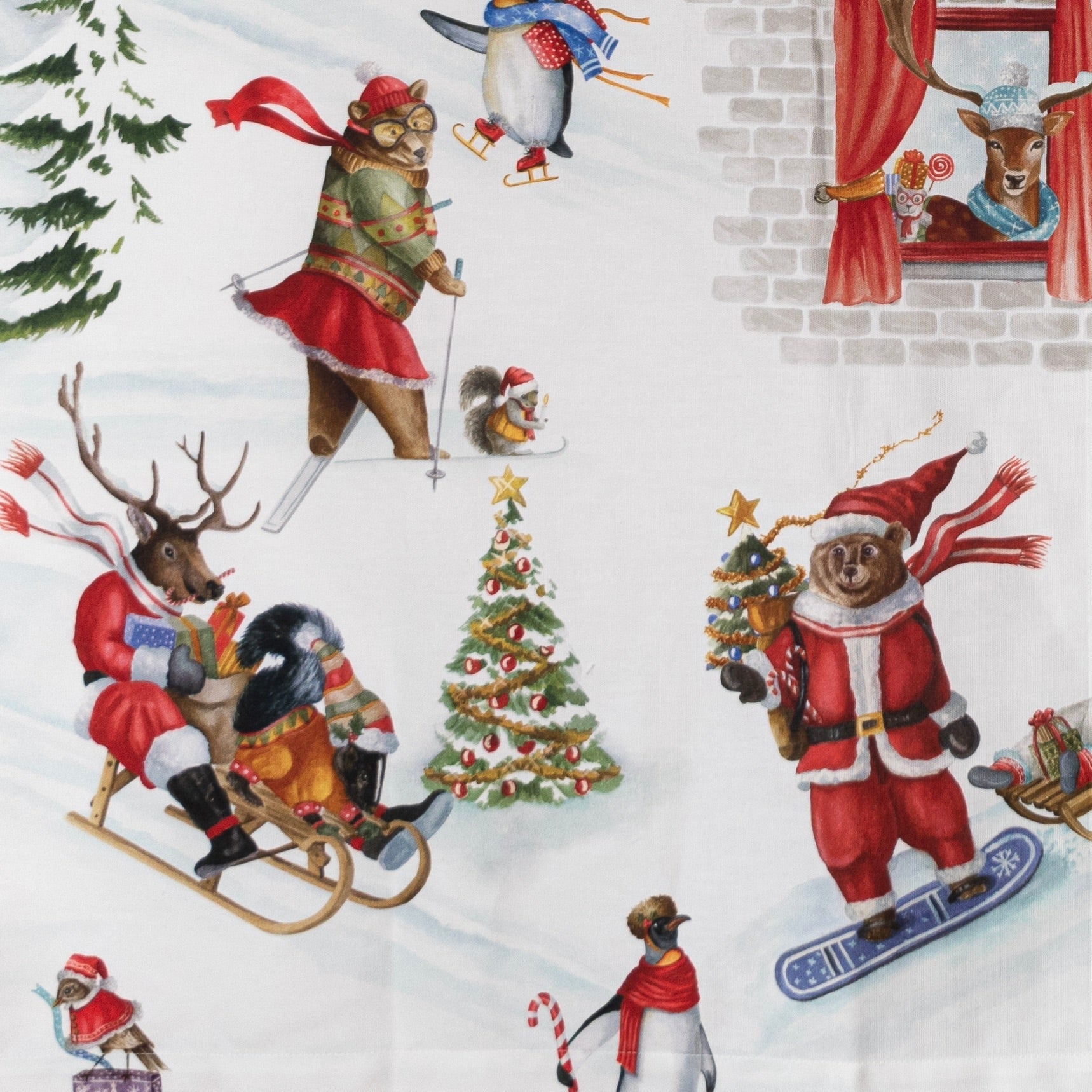 Juleduge fra Tessitura Toscana Telerie. 'Snowy Christmas' juledug i bomuld 170x270 _TSS/SNWY/170X2/JULED/2964/01