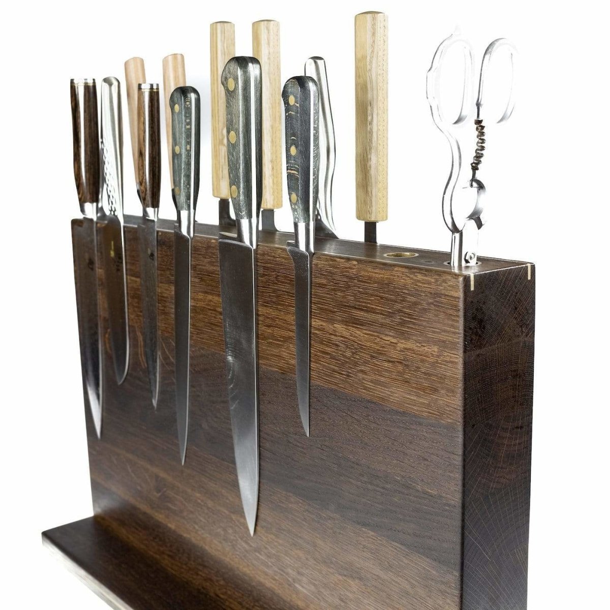 Rune - Jakobsen Woodworks 'The Beast' stor magnetisk knivblok med messingrør og messingdetaljer 30x30x4 cm_17