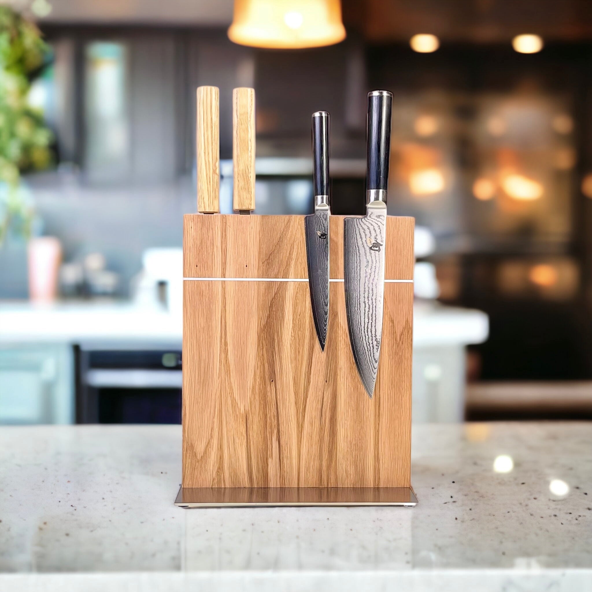 Rune - Jakobsen Woodworks 'The Wall' magnetisk knivblok med messingdetaljer og messingfod 25x30x3 cm_4