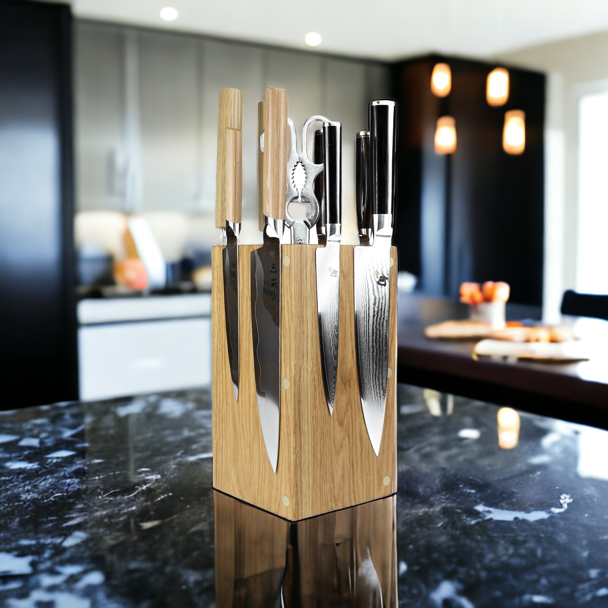 Rune - Jakobsen Woodworks 'Tower' magnetisk knivblok med messingrør og messingdetaljer. 8 - 12 knive For eight 12x12cm_1