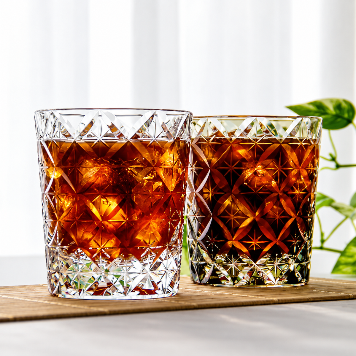 Whiskyglas aus Kristall, 320 ml – Modell D, rund mit dickem Boden und feinen Schliffen, Kagami Crystal