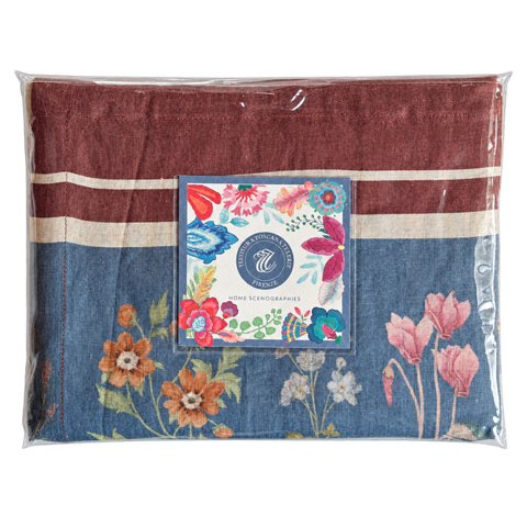 Leinen-Tagesdecke mit Wildblumen und mitternachtsblauer Bordüre – Pernilla – mehrere Varianten