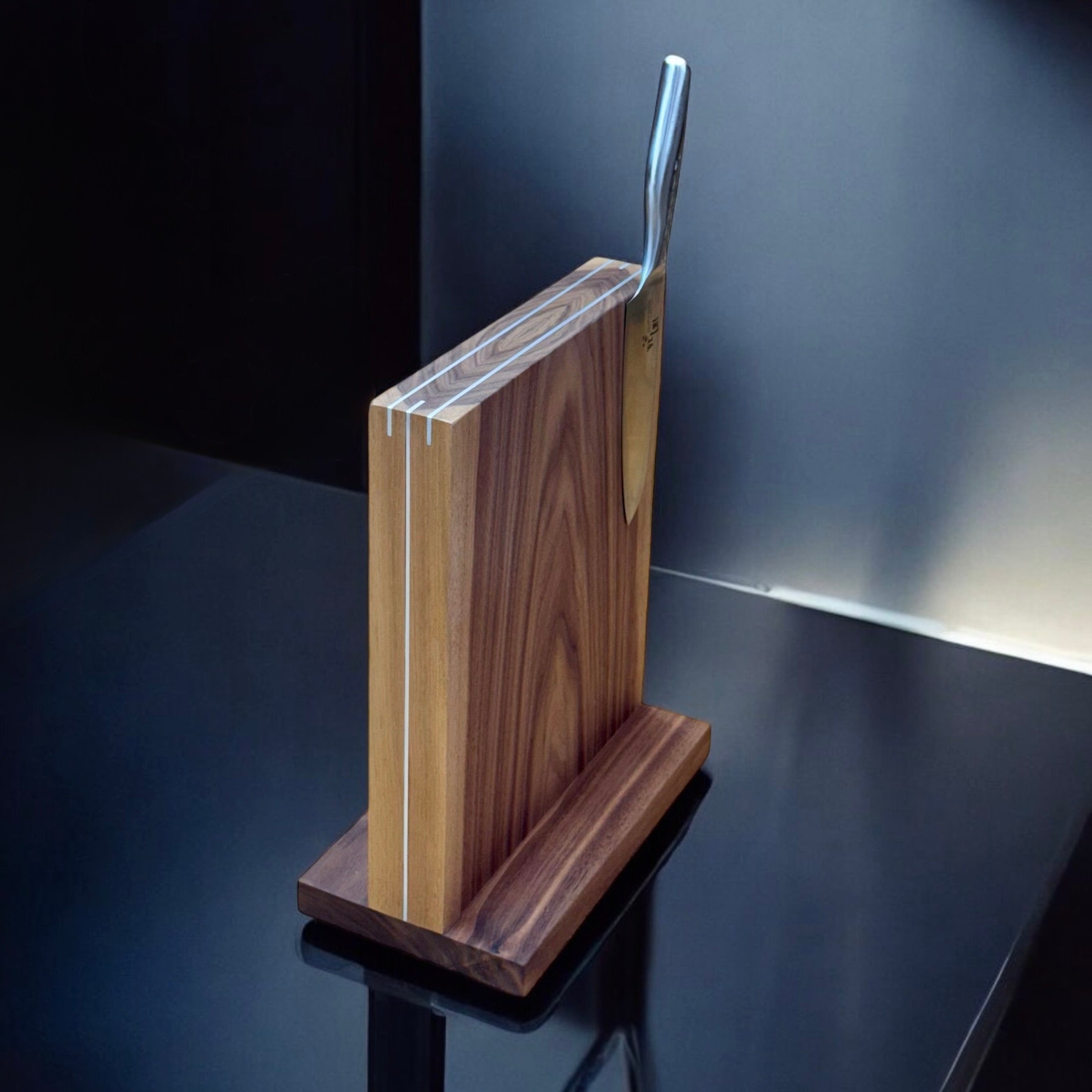 'The Monolith' magnetic knife block with brass details