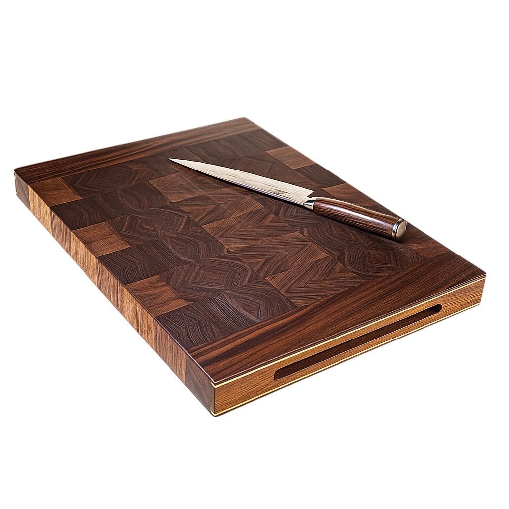 Rune - Jakobsen Woodworks 'Chefs board' skærebræt med kerne i endetræ og retvendt håndgreb med messingdetaljer 40x30x5 cm_8