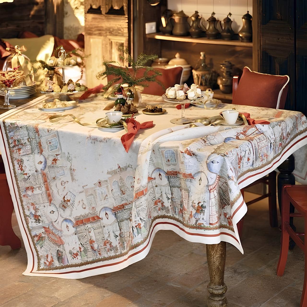 'Christmas Shopping' Christmas tablecloth in linen