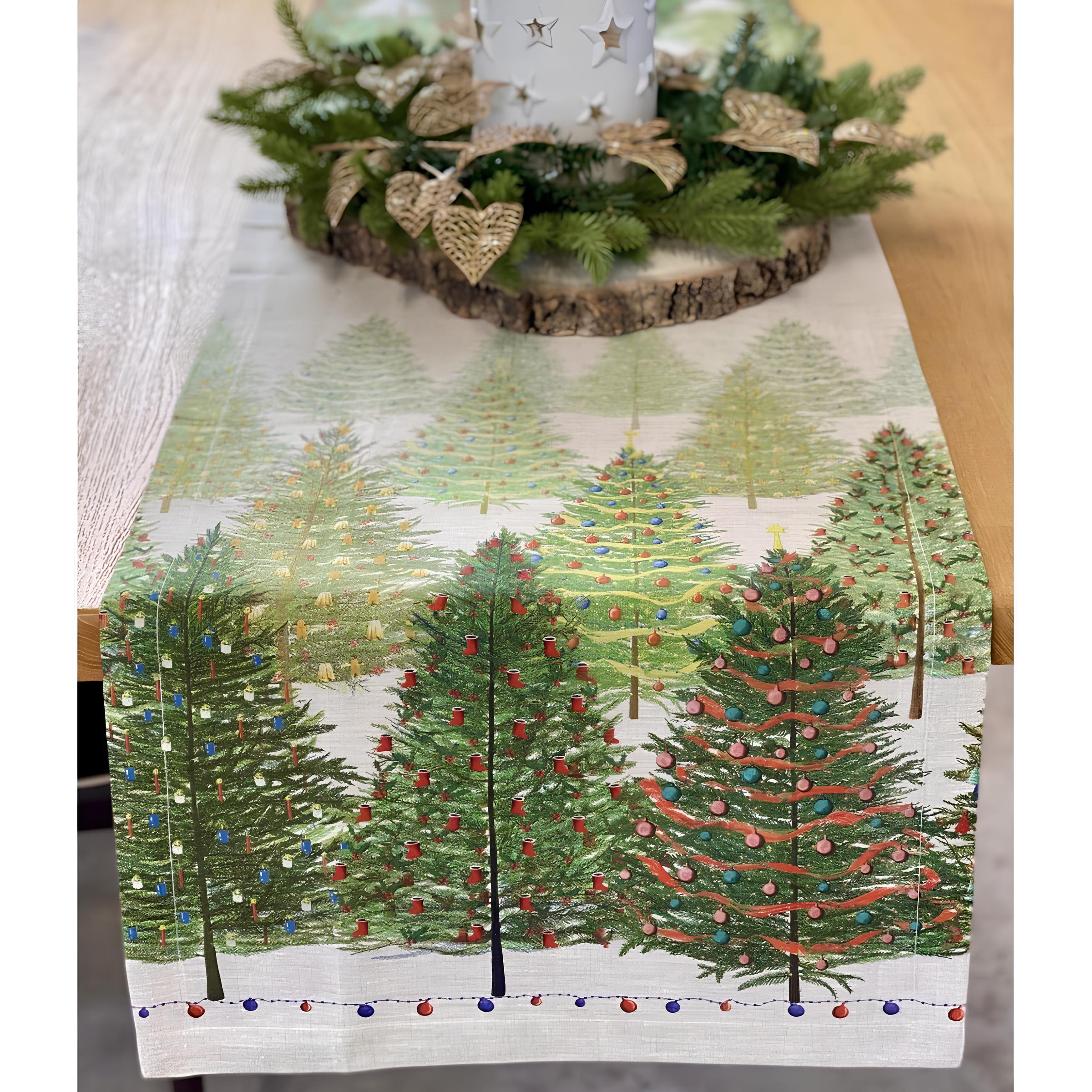 'Fairy Trees' Christmas tablecloth in linen