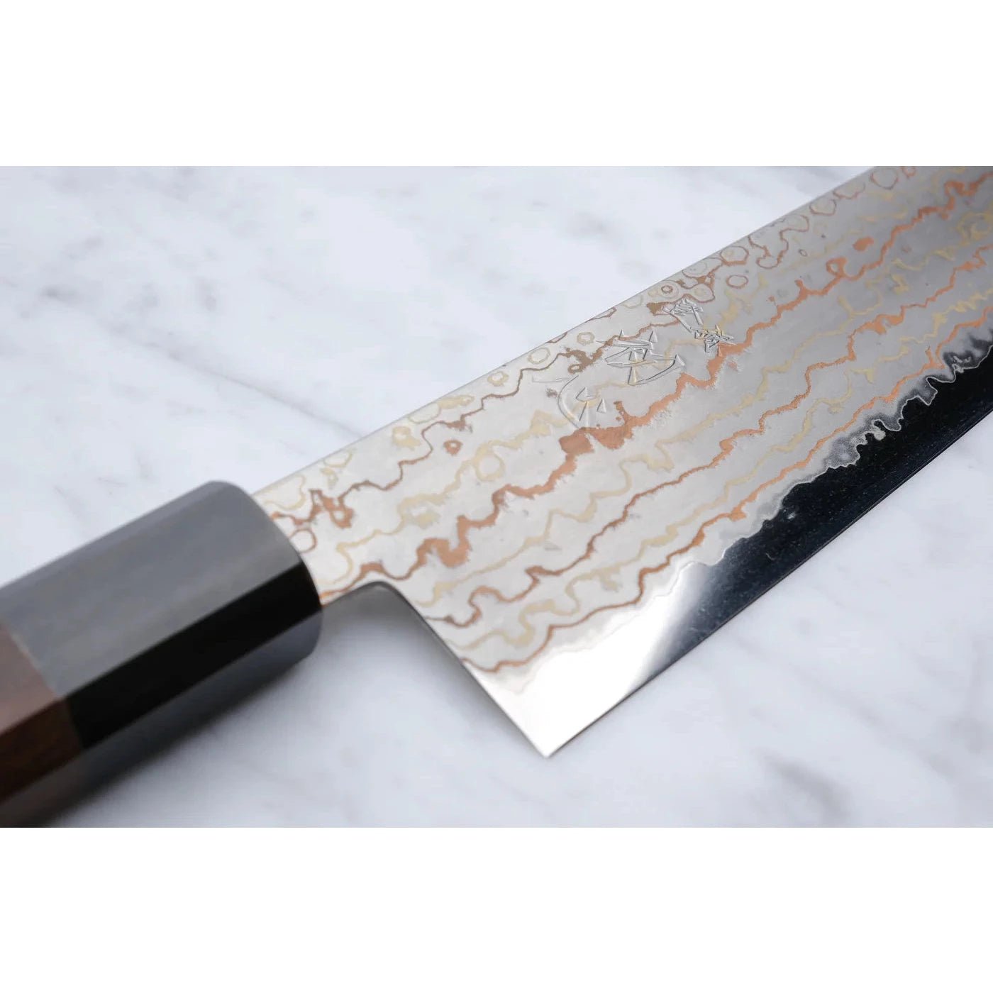 Hatsukokoro Hayabusa Blue 2 Rainbow Damascus 210mm. Gyuto_ _ _ _HK - HB - RB - B2 - 210GT4. Gyoto by Hatsukokoro
