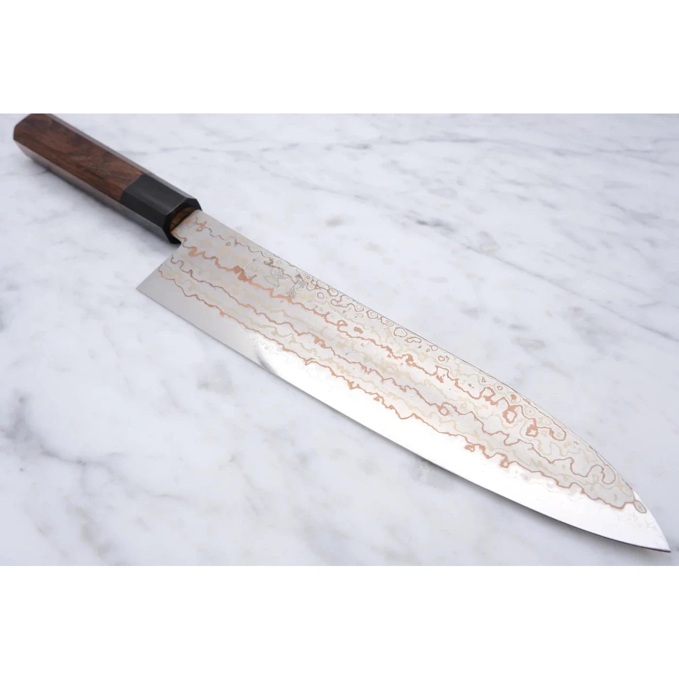 Hatsukokoro Hayabusa Blue 2 Rainbow Damascus 210mm. Gyuto_ _ _ _HK - HB - RB - B2 - 210GT5. Gyoto by Hatsukokoro