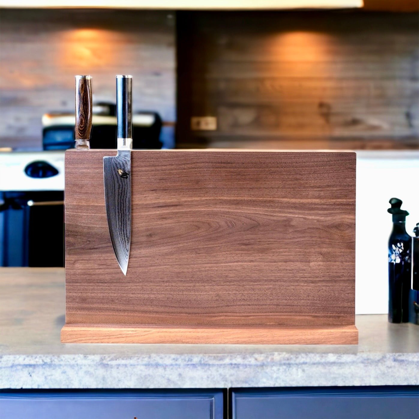 'The Monolith' magnetic knife block with brass details