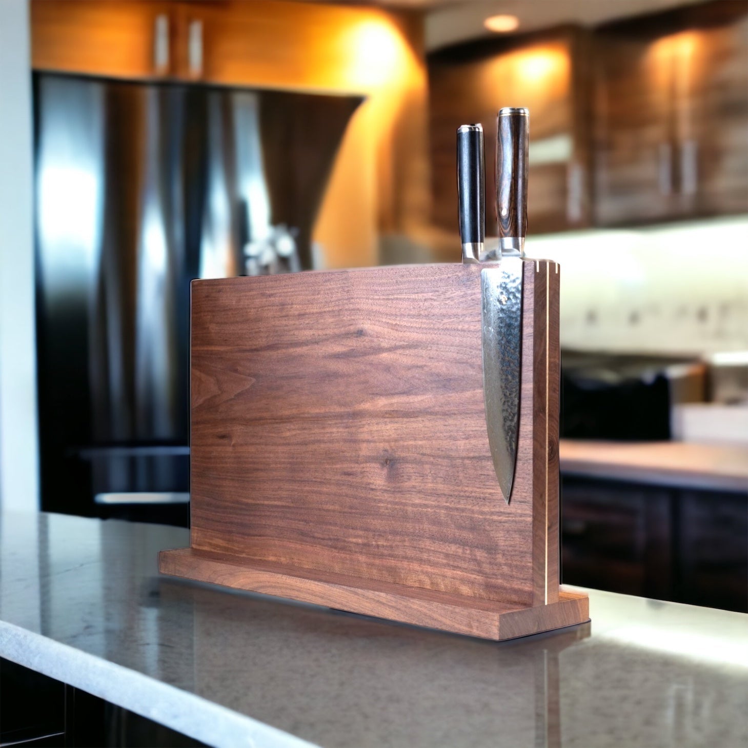 'The Monolith' magnetic knife block with brass details