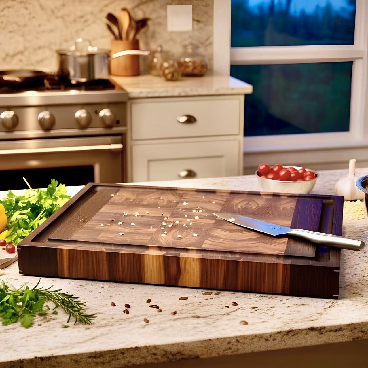 Rune - Jakobsen Design Chefs Board. 5 cm tykt skærebræt med kerne i endetræ og retvendt håndgreb med messingdetaljer. Størrelser fra 40x30 cm - 60x40 cm 40x30x5 cm Skærebrætter_1