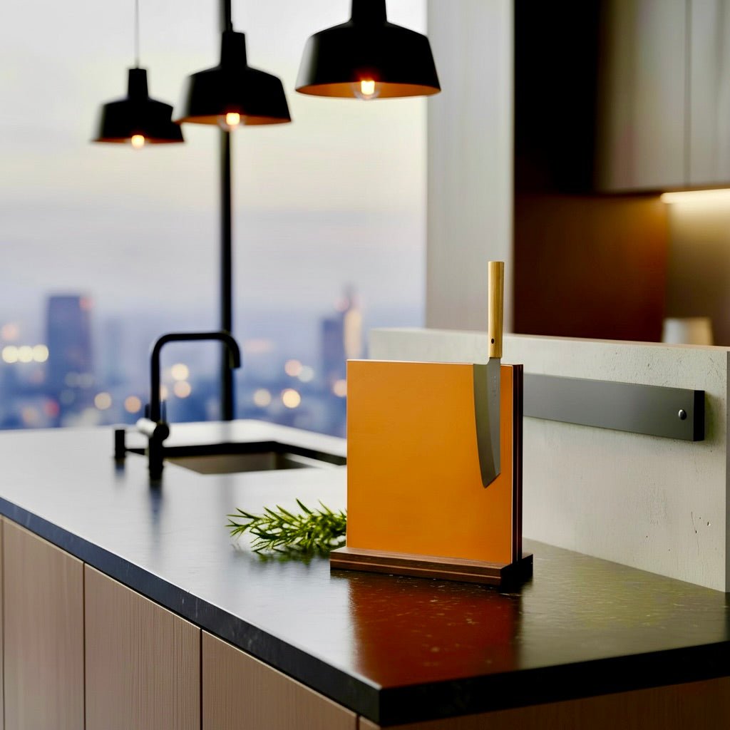 Rune - Jakobsen Design Leather Block Exclusive - 15 eller 30 cm bred magnetisk knivblok med Italiensk læder og metaldetaljer. Højde 30 cm. 15x30x4 cm Knivblokke_1