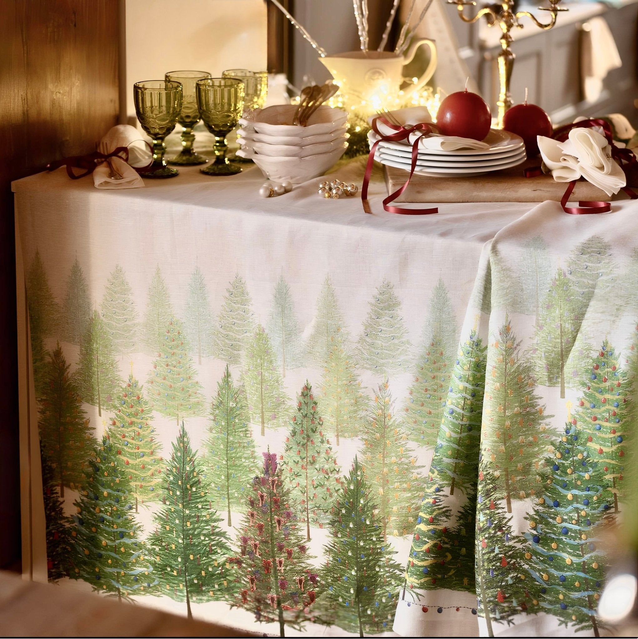 Buy Fairy Trees Christmas tablecloth in linen from Rune-Jakobsen Design.