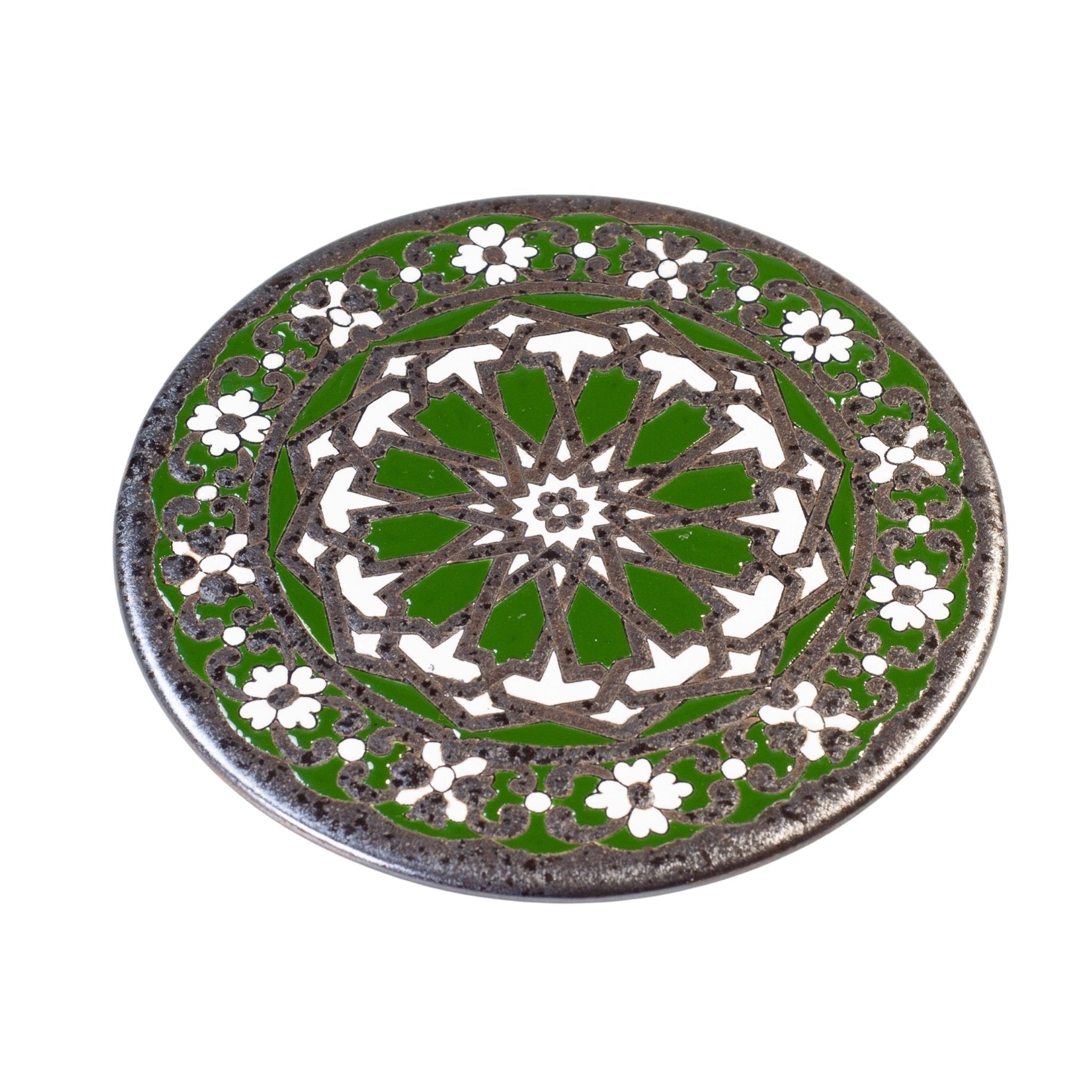 Ceramicas Sevilla Lille håndmalet fad med geometrisk mønster, grøn_2 by Rune-Jakobsen Design